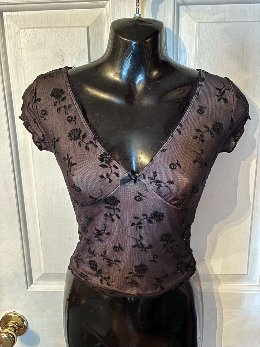 SHEIN Sheer Black V-Neck Burnout Top